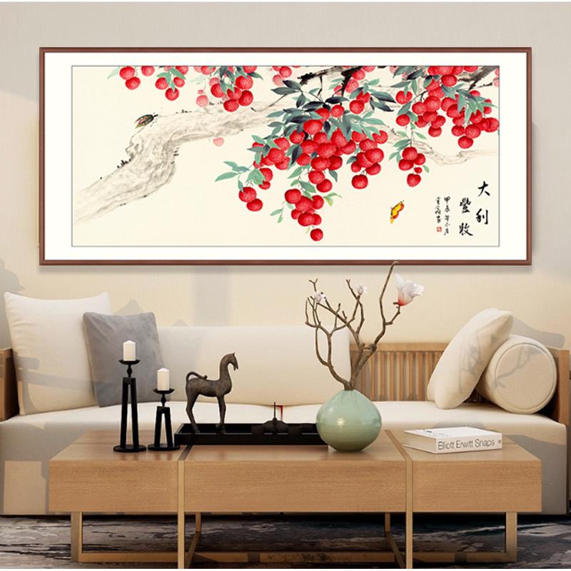 名纯手绘师饰画工国笔花鸟荔枝图客餐厅中堂招财风水装挂画吴丹《