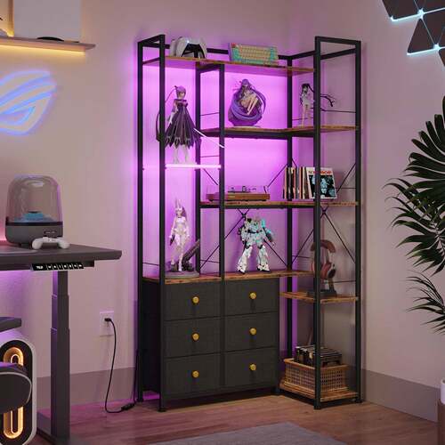 客厅现代带有LED和灯6个织书物抽屉，的转角书架5层工AZC业L型柜