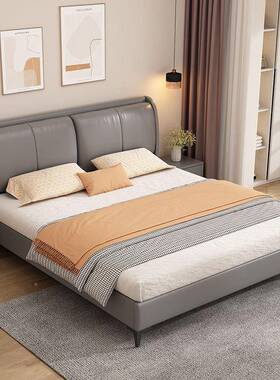 奶油风软皮用床家主BIB卧1人.8米双床现简约1.5米软包床头单代双