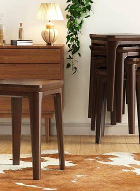 凳子SZZ木叠放高板凳客厅餐凳中式木凳可梳妆小凳方凳家用实轻奢