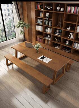 224原实木风客厅书桌大厅餐木桌椅休闲大板茶桌椅窗边电TAX脑桌0