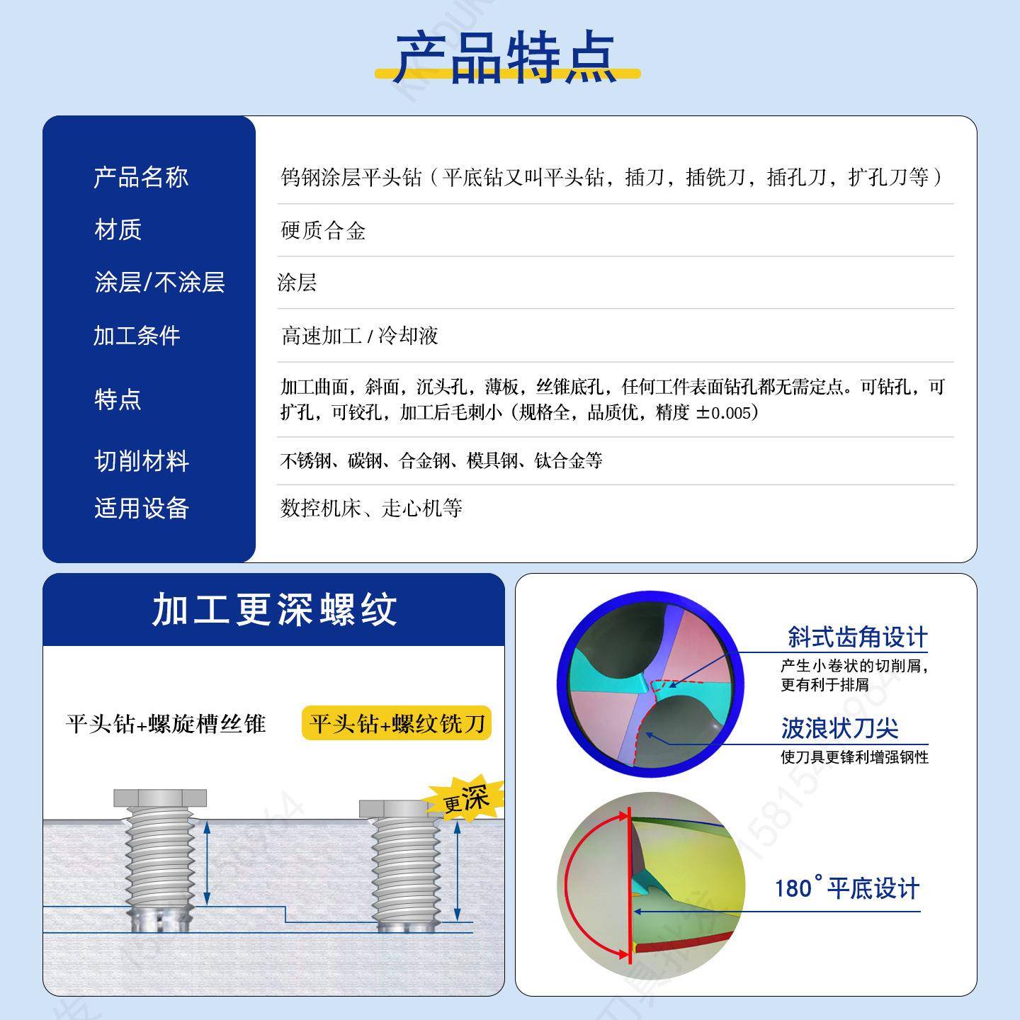 钨钢180度平头钻硬质-合金涂层间平底钻头6.1.57.08CAK.06隔0.1