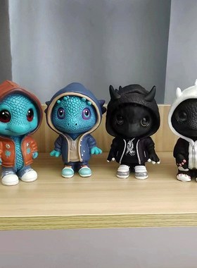 可爱恐龙摆件万圣节圣诞办公桌面创意树脂摆件布置戴帽小龙装饰品