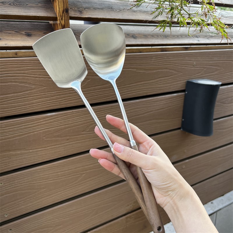 新款304不锈钢小锅铲家用迷你炒菜铲子小号胡桃木&煎炒菜铲