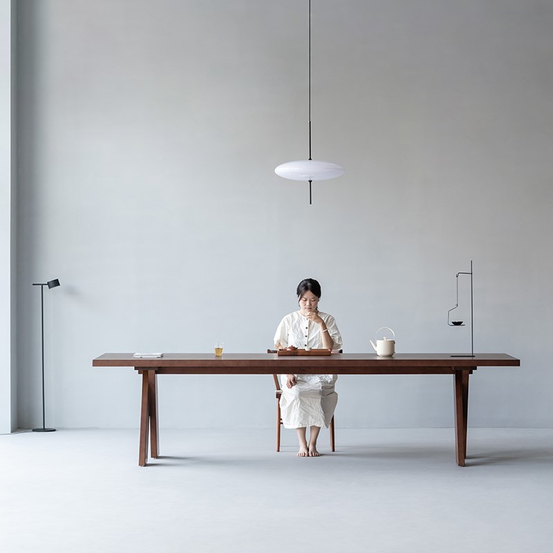 叁几 现代简约柚木实木餐桌家用客厅大长书桌原木极简茶桌工作台
