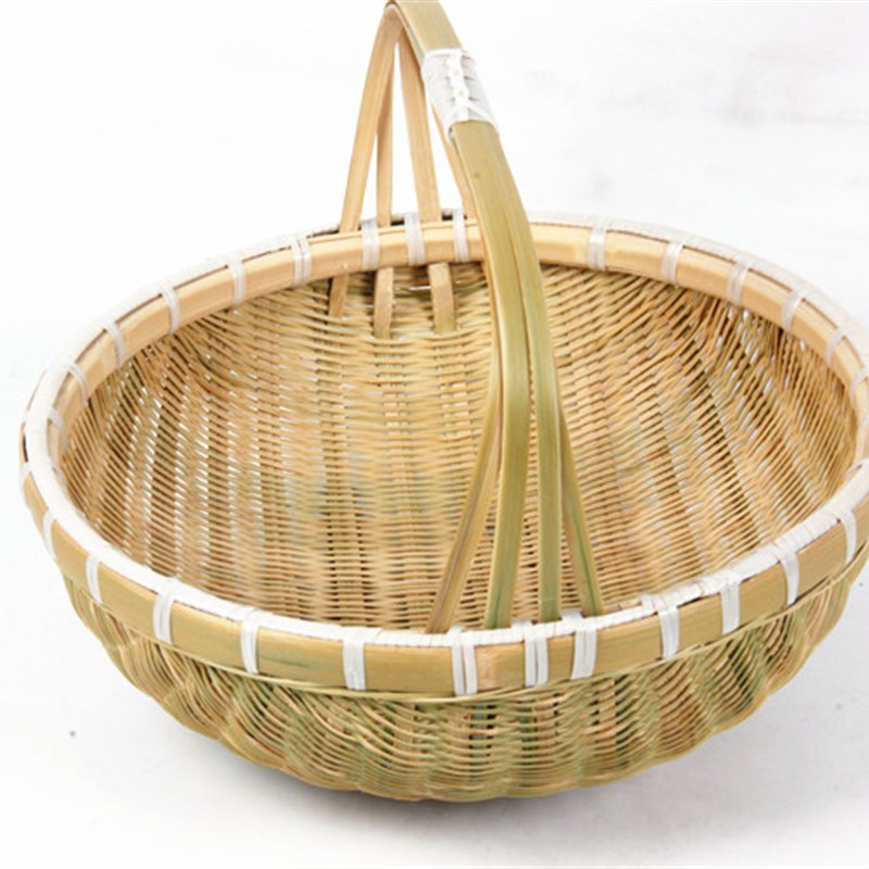 纯手工全青蔑竹编制品 手提篮子 收纳筐 小筛子 簸箕 家用水果篮