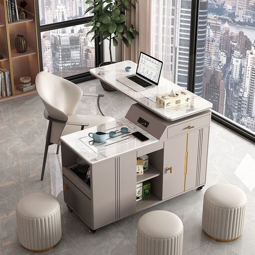 岩板功夫茶几沙发边几家用可移动茶车现代简约旋转阳台茶桌椅组合