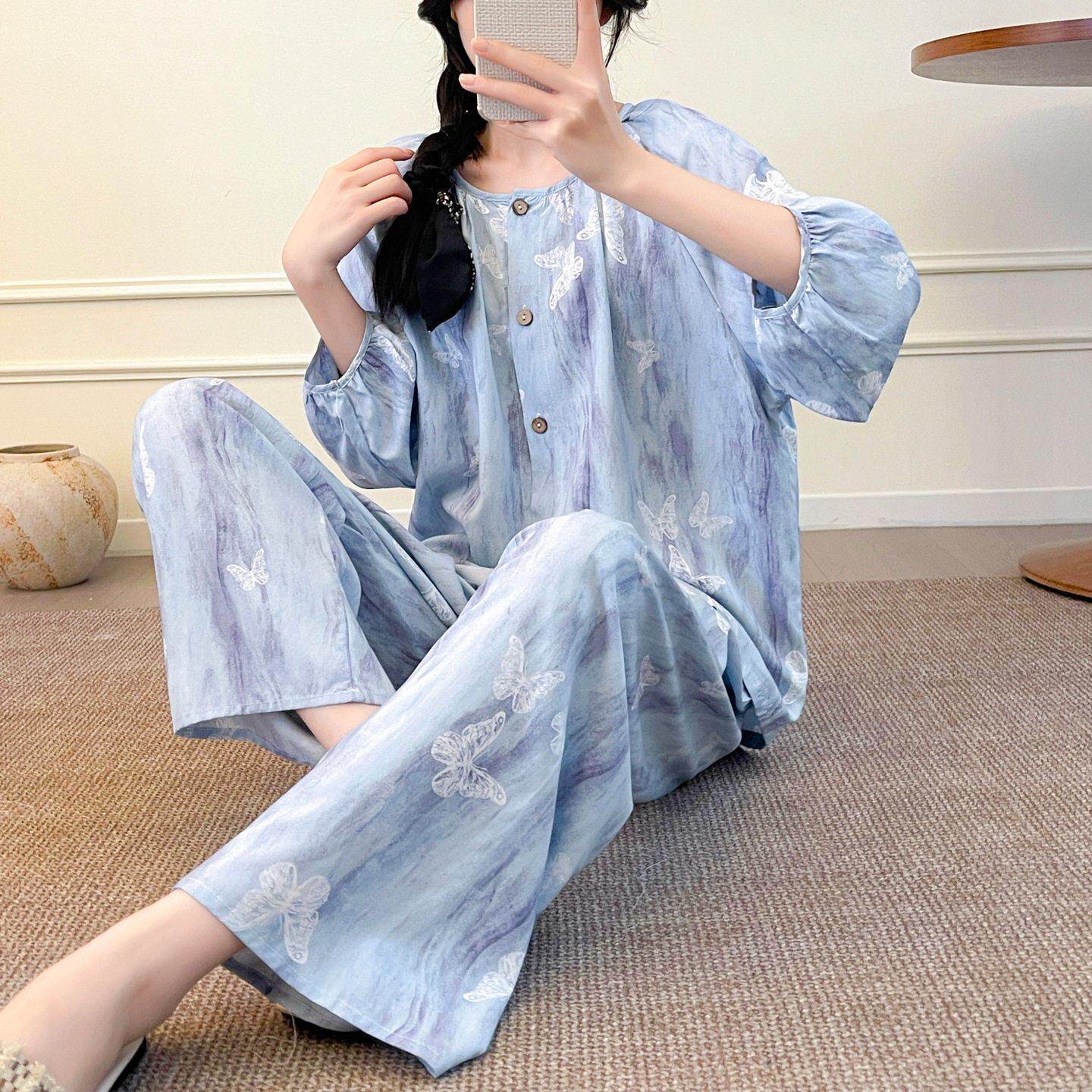 七分袖睡衣女款2026新款夏天外穿棉稠家居服超柔软好看女绵绸套装