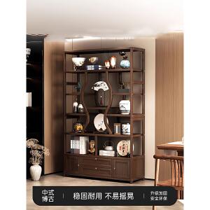 日本博古架实木新中式茶叶展示柜茶室茶柜多宝阁现代摆件置物架子