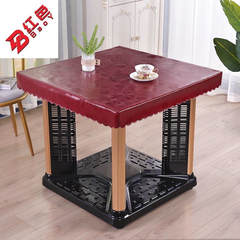 1F3高光亮皮加厚加绒桌面皮套防水防油防烫 正方形餐桌布电炉烤火