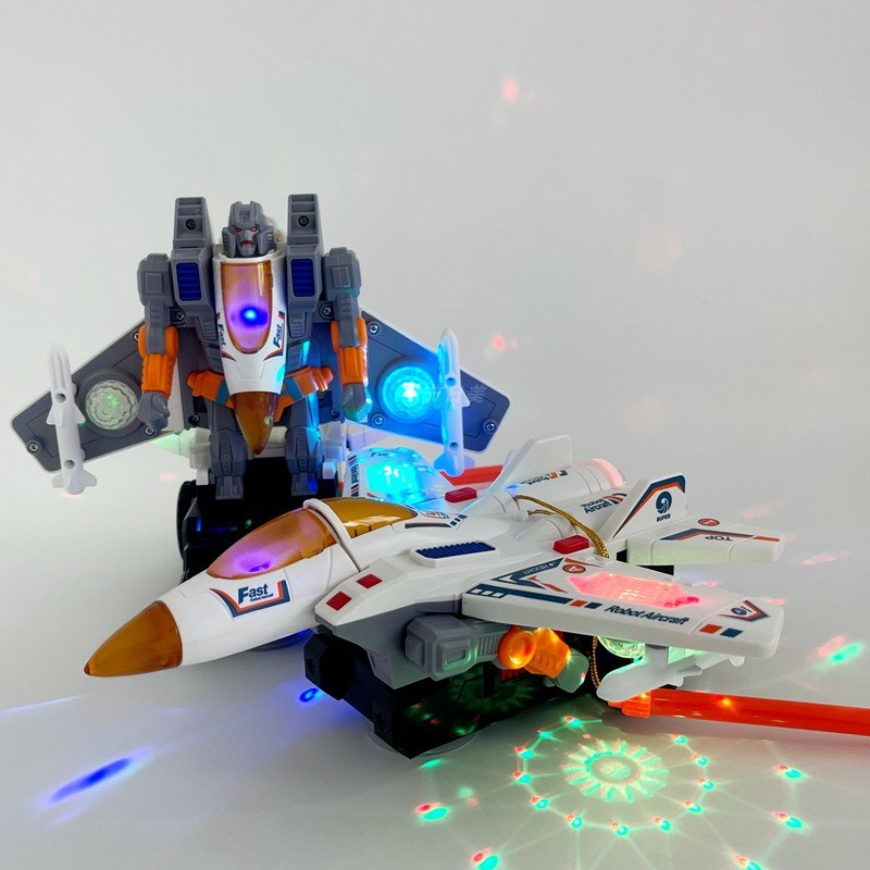 中秋元宵节儿童手提灯笼玩具男电动万向战斗机自动变形飞机机器人