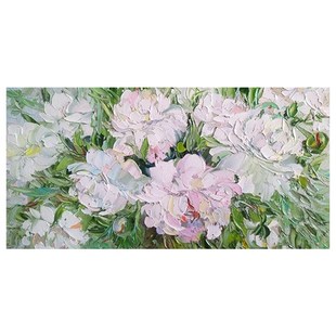 花开富贵牡丹花手绘油画抽象花卉客厅装饰画卧室横版肌理刀画挂画