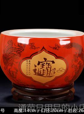 正品景德镇瓷厅器盆客玄关酒柜装陶饰品摆业件开礼品硬币存钱金色