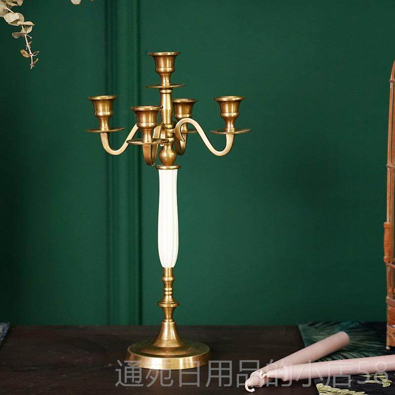 正品软样装饰品桌欧式复古进口黄铜蜡台烛台板房5头烛餐上摆件摆