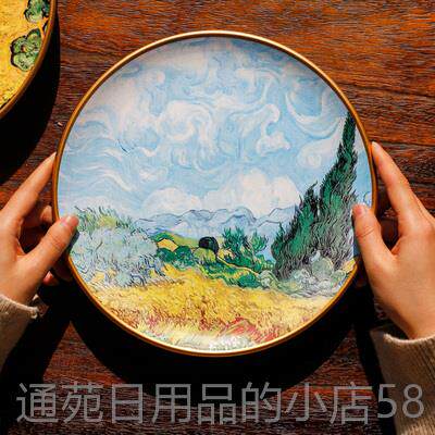 正品欧式陶盘子装饰瓷摆件客厅摆架酒柜盘风景书油画彩绘工艺盘挂