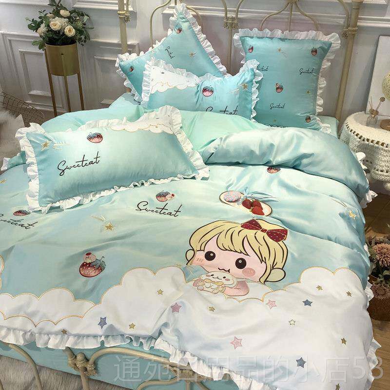 正品卡通风被套四棉件套棉纯床单床笠全儿款童可爱少女公主房女孩