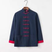 春秋麻唐装 棉男中式 古盘扣袖 正品 长外套中覆国风休闲男装 禅修居士