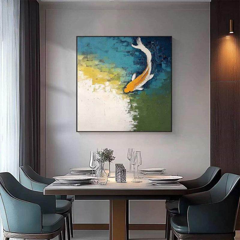 手油绘小画年有鱼餐厅装KIB饰画正方形石英砂立体年肌理画众客厅,家居饰品,油画,淘宝优惠券,粉丝福利购,淘宝优惠卷