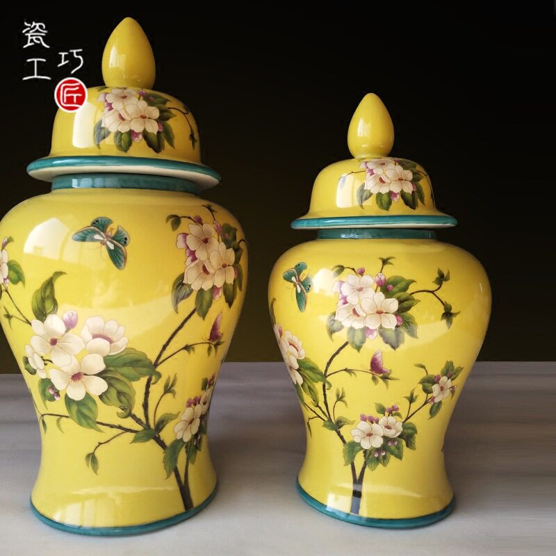 美式粉彩花鸟陶瓷花瓶客厅摆件
