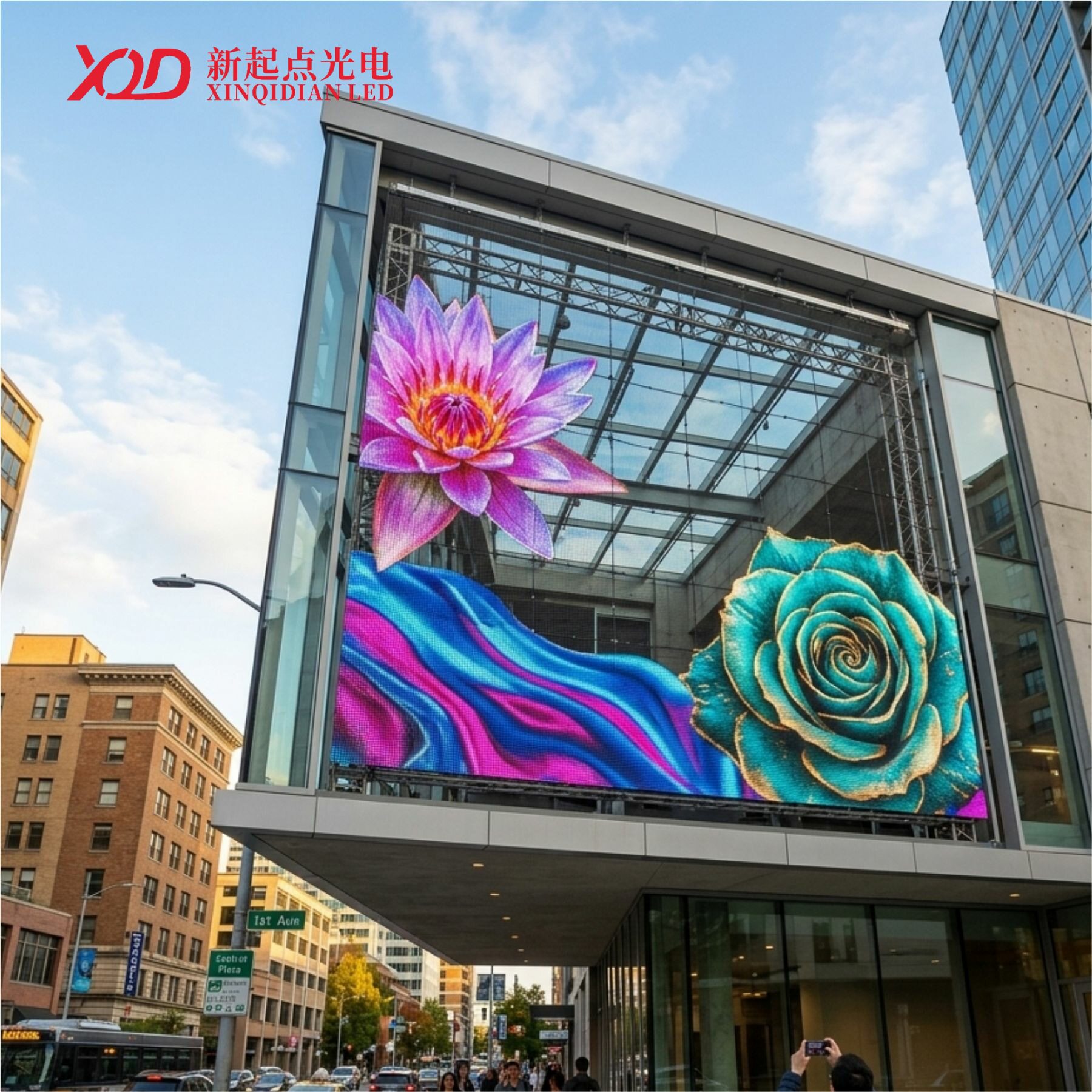 户外全彩透明幕墙LED网格屏