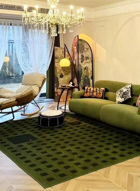 法式复古中古风地毯中客厅茶毯卧室床边古美绿色式古几风免洗F986