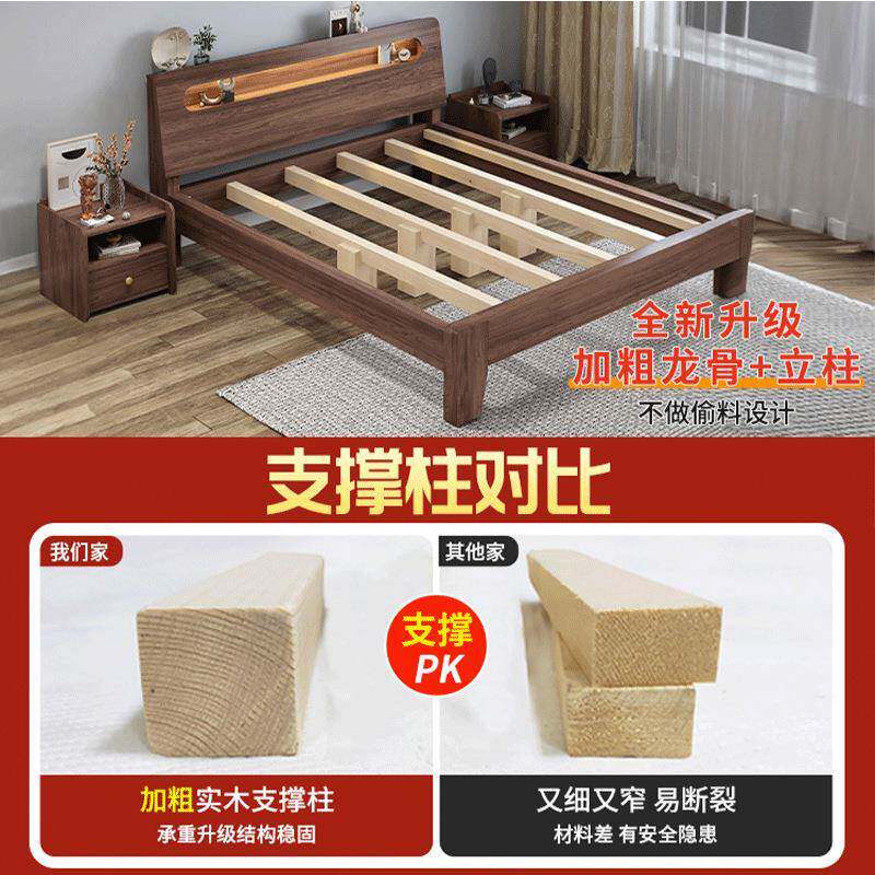 实木床.现代简约床家用主卧1.5.米1板式床8m双人床经济型出租房单
