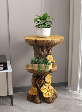 旁客厅大型落地摆件木头电视树柜家居装饰54545盆栽桩收纳根雕工