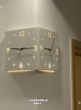 简约创6676J557意转角角双面挂钟两钟面表挂钟客厅音2025网红拐时