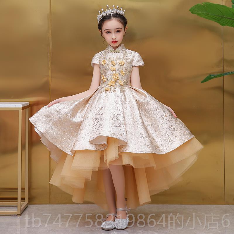 正品女童晚国礼服中出风前短后长公主裙童走秀小儿女孩主持人钢琴