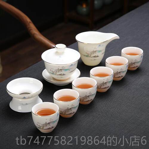 正品如瓷动人珐彩功夫琅具套装家用高档羊脂玉白瓷喝茶茶杯茶盖碗