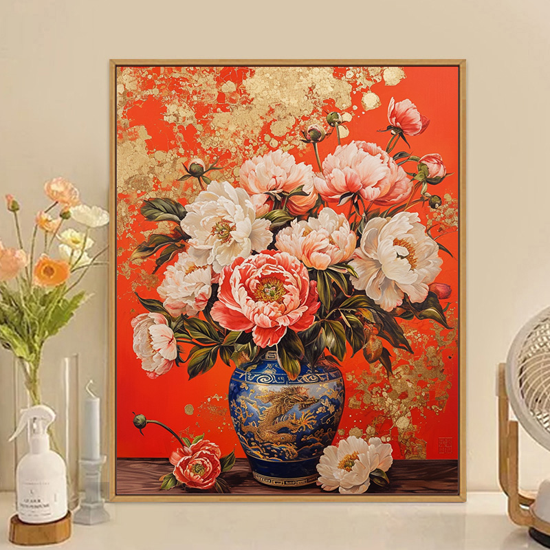 欧式复古花卉数字油画diy手工手绘画画填色丙烯涂色高级感填充画