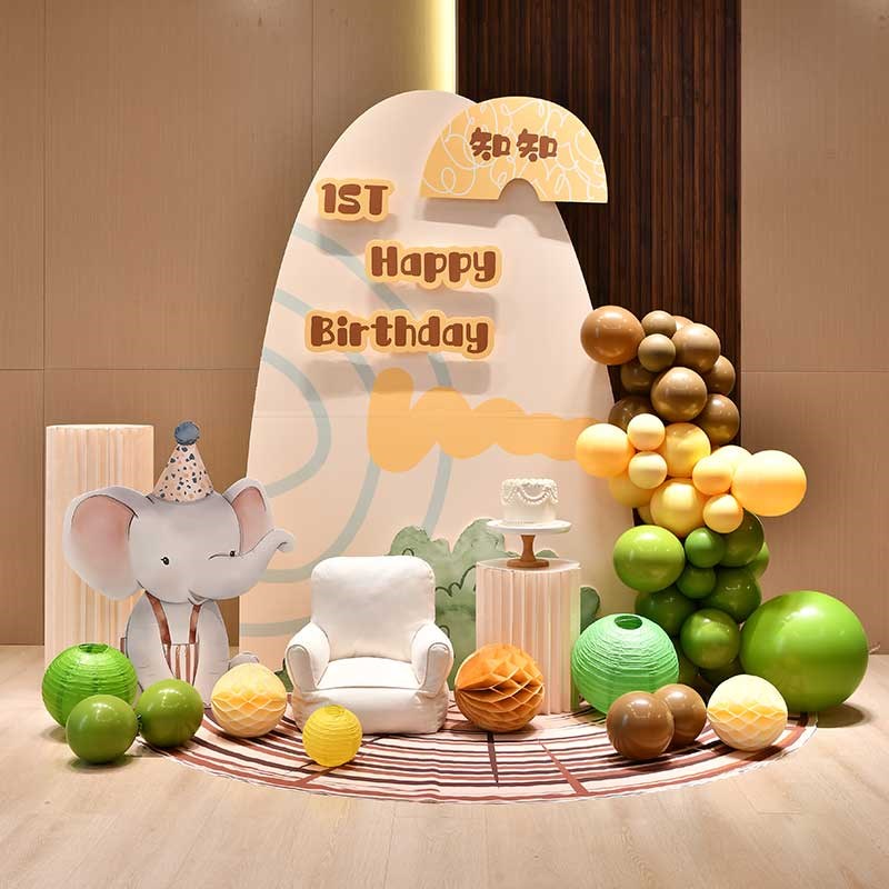 森系宝宝生日装饰场景布置周岁定制百天儿童男孩女孩动物kt板套餐
