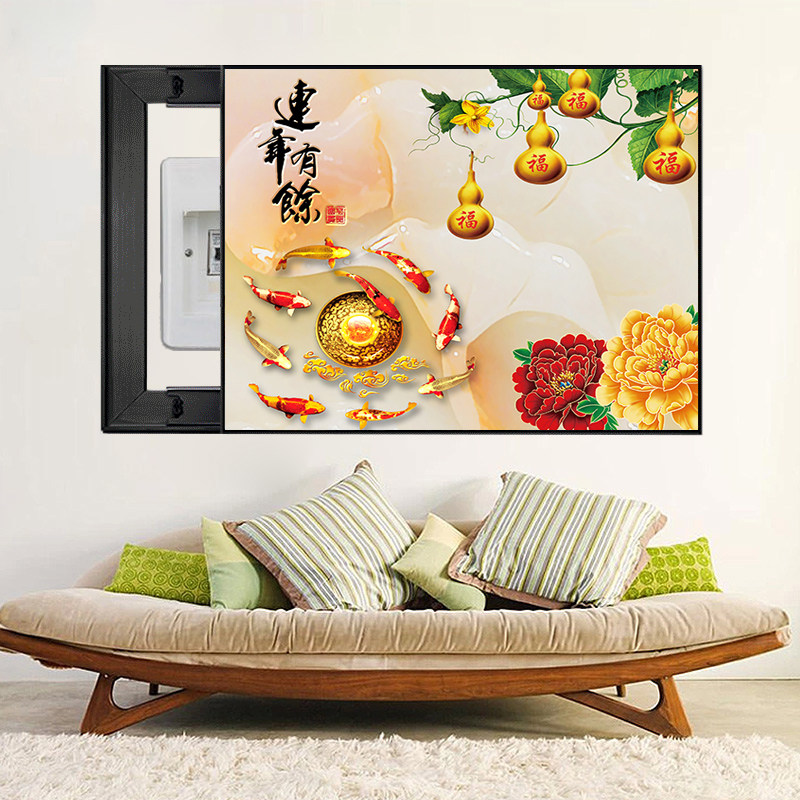 电闸盒装饰画葫芦表箱画牡丹九鱼图电表箱挂画五福临门推拉免打孔