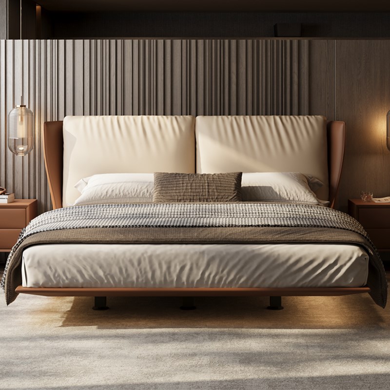 意式极简悬浮床2023新款真皮床主卧高端大气双人软包靠背现代简约