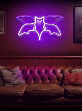 d跳跃翅膀蝙万氛圣节l蝠e灯霓虹灯CBM灵动装饰灯儿童节日派对围