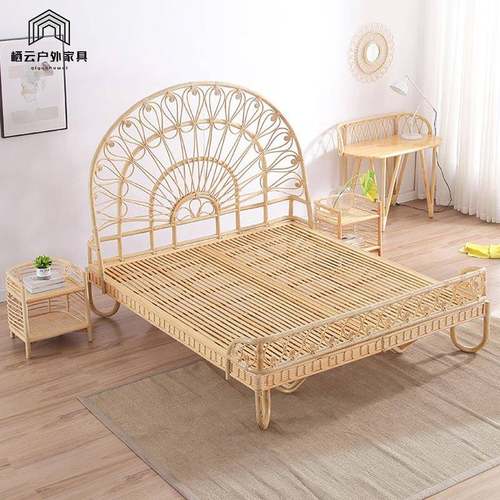 尼藤艺真家具藤印藤床简约屏风创意卧室民宿客酒店QY-ZH藤编双栈