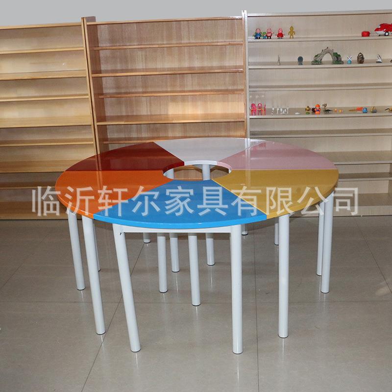 钢琴漆钢架腿团烤体心理咨询辅导活动拼桌组室合扇形接彩色无圆桌
