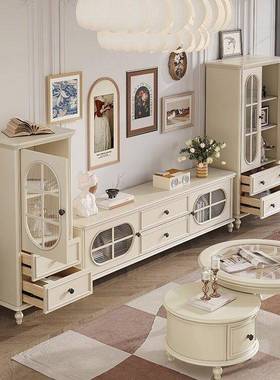 式奶油风白色实木法电视柜美式简约小户型家用客物MLL厅收储地柜