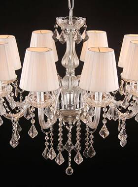 欧式明客水晶吊具厅卧室灯书房间灯白色布艺见描述灯罩led灯112透
