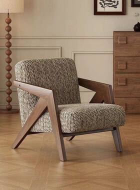 实木单懒人沙椅理发德法式中古风客厅阳台休闲餐桌椅沙发查MVO人