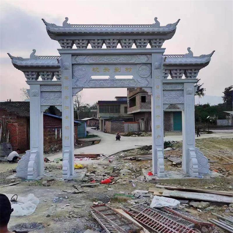 农村建设大543434型石牌楼青石大石石新理雕刻牌坊三门五楼村口石