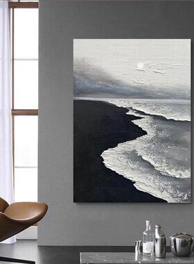 黑手绘油画白风景客厅装饰画抽象立体肌无框理画玄入TAF户壁画落