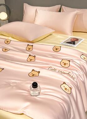 轻奢丝夏凉被床上四件套NIY天芯夏丝滑裸睡刺绣被床品床单冰三件