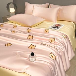 轻奢丝夏凉被床上四件套NIY天芯夏丝滑裸睡刺绣被床品床单冰三件