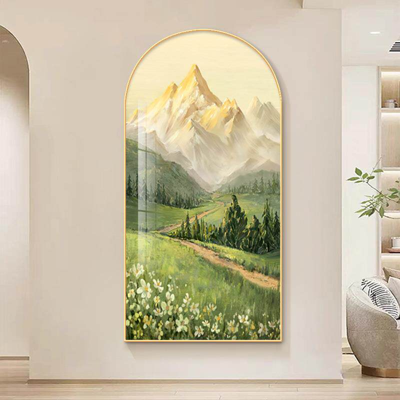 北欧日照金山拱形画山水挂风景客厅入走户玄关装饰HXMGX000画正对