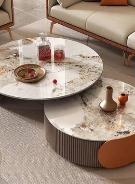 时尚现代合岩板组面994几橙色面板茶几电视柜组茶合伸缩子母茶可