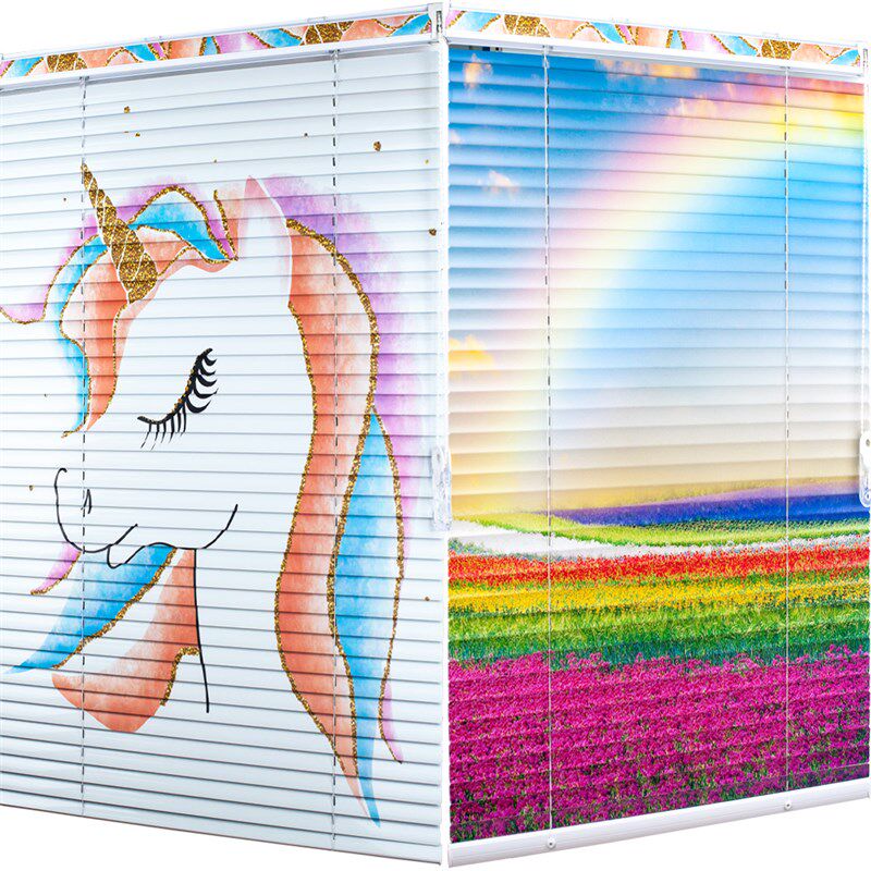 百叶窗免打孔印花窗帘定制图案铝折帘卧室电动卫生间办公室遮阳帘