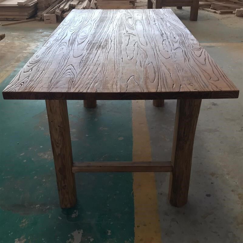 老榆木板原木实木茶桌餐桌简易电脑桌吧台家用长方形支架做旧桌子