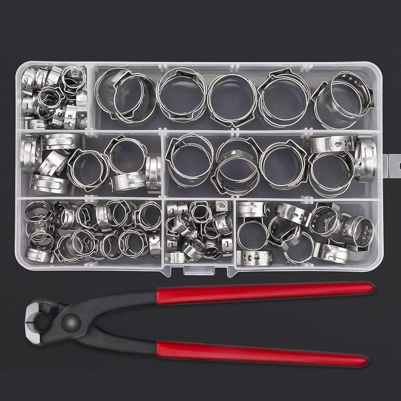 90个304不锈钢单耳无极喉箍+卡箍钳子欧克款管箍抱箍水管油管紧固