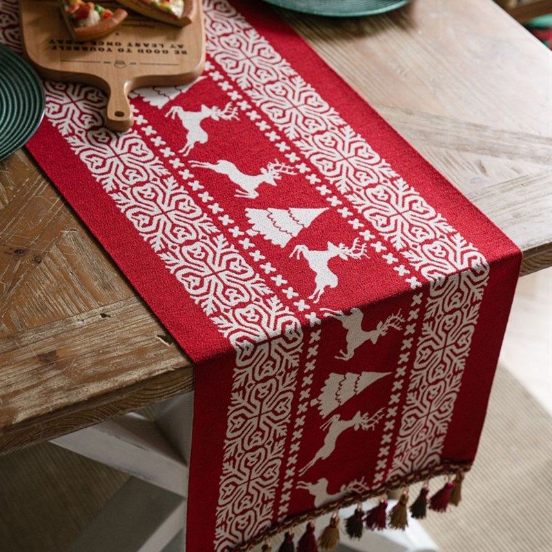 小鹿圣诞节新年桌旗欧式餐桌装饰餐垫餐具垫桌布玄关茶几盖巾布